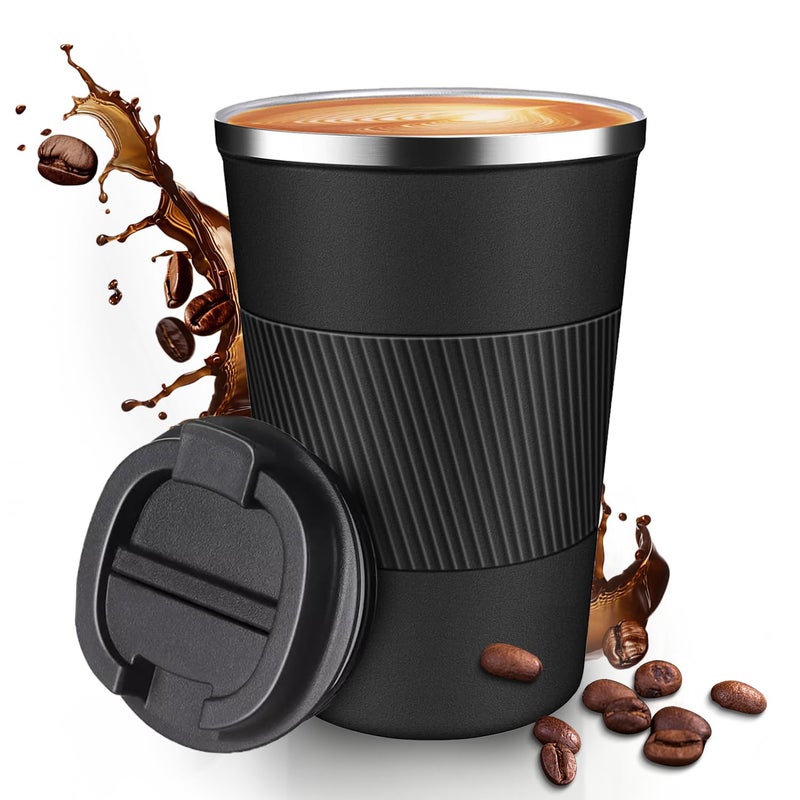Baodaadan 12OZ Travel Coffee Mug Insulated Coffee Cup with Spill Leak Proof Lid, Portable Stainless Steel Tumbler Reusable Hot and Cold Water Mug for Car, Daily, Camping-Black - Image 1