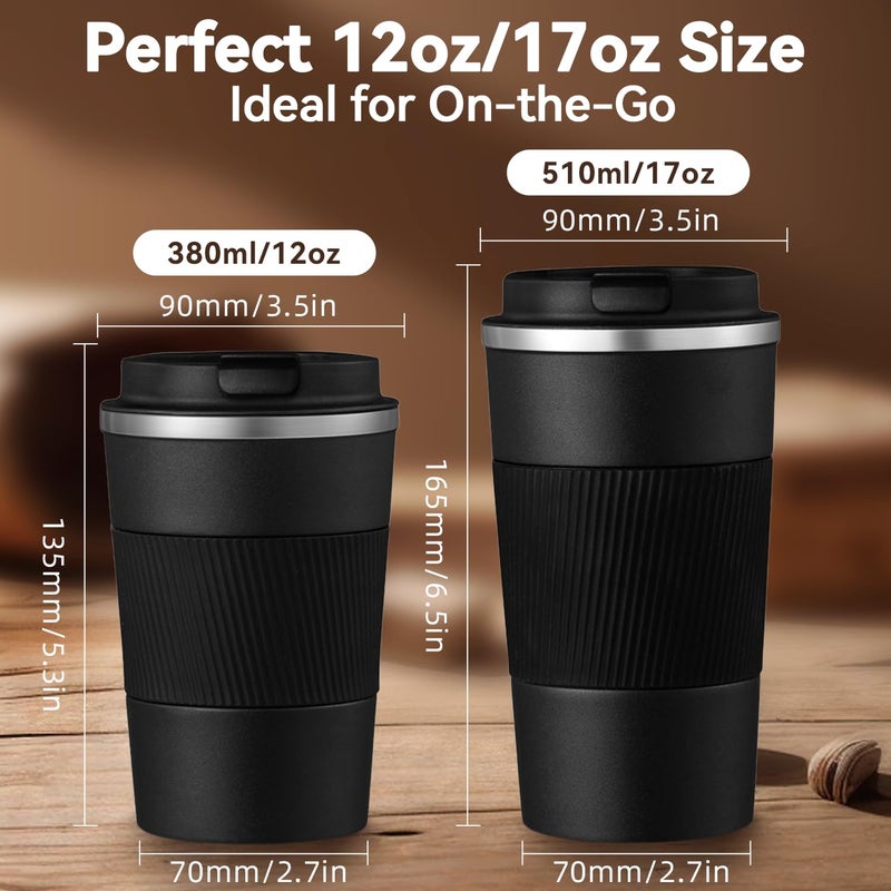 Baodaadan 12OZ Travel Coffee Mug Insulated Coffee Cup with Spill Leak Proof Lid, Portable Stainless Steel Tumbler Reusable Hot and Cold Water Mug for Car, Daily, Camping-Black - Image 2
