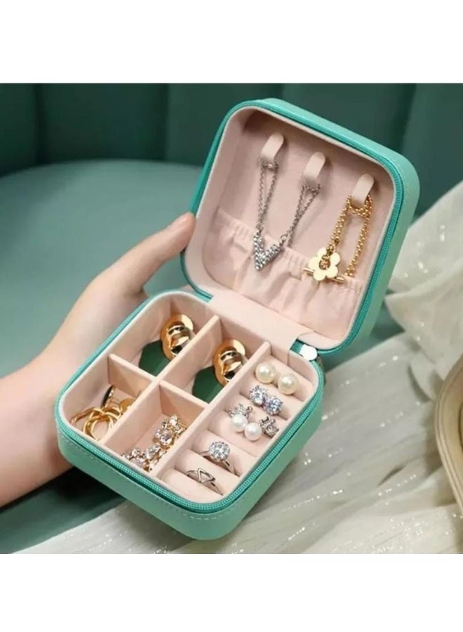 Green Small Jewelry Box, Rings, Earrings, Necklace and Bracelet Organizer, mini Travel portable Jewelry Case, Gifts for Girls, Jewelry Display Case 