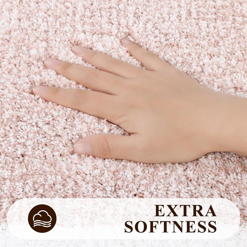 PAUWER 3-Piece Bathroom Shower Rug Set with U-Shaped Contour Toilet Mat, Absorbent Microfiber Plush Bath Mats, Non-Slip, Machine Washable Shaggy Bathroom Floor Mats, Dusty Pink - Image 3