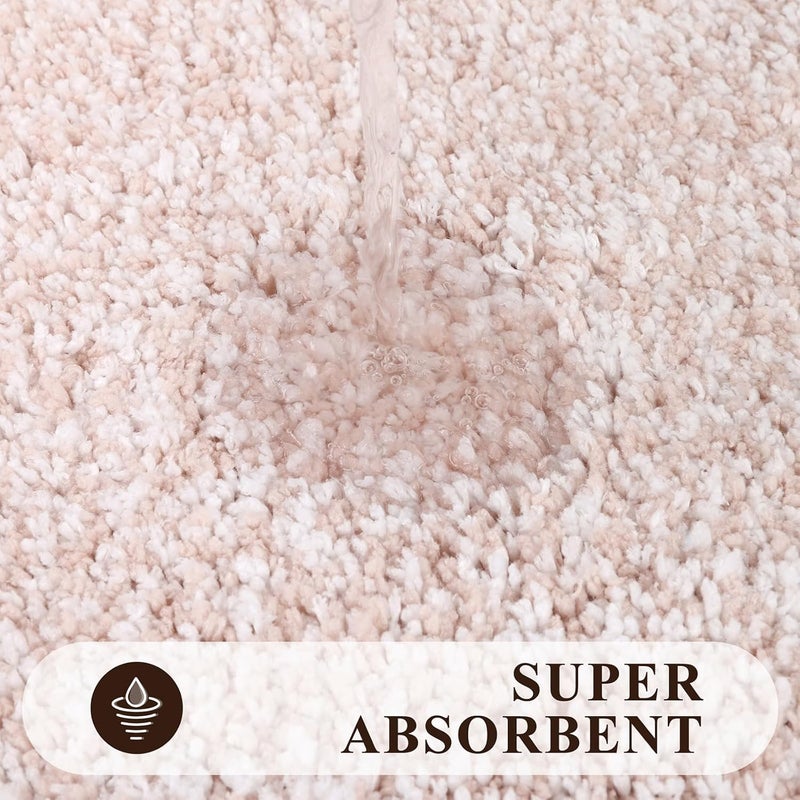 PAUWER 3-Piece Bathroom Shower Rug Set with U-Shaped Contour Toilet Mat, Absorbent Microfiber Plush Bath Mats, Non-Slip, Machine Washable Shaggy Bathroom Floor Mats, Dusty Pink - Image 4