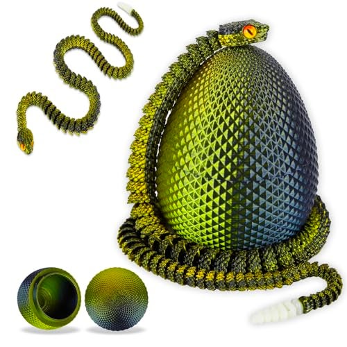 SUMLAND 3D Printed Snake Eggs with Snake InsideCrystal Snake Fidget Toys2322 Inch Articulated 3D Snake with 3D Snake Eggs Black Gold - Image 1