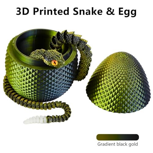 SUMLAND 3D Printed Snake Eggs with Snake InsideCrystal Snake Fidget Toys2322 Inch Articulated 3D Snake with 3D Snake Eggs Black Gold - Image 5