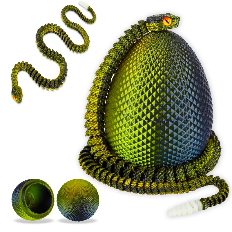SUMLAND 3D Printed Snake Eggs with Snake InsideCrystal Snake Fidget Toys2322 Inch Articulated 3D Snake with 3D Snake Eggs Black Gold - Image 3