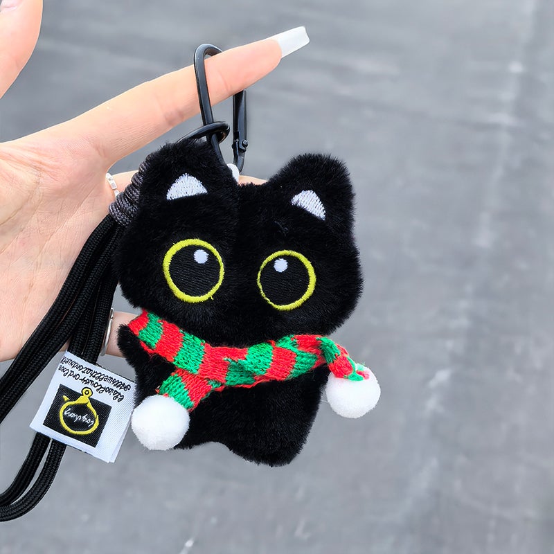 Cute Black Cat Plush Toy Bag Charm Keychain with Squeaky Sound - Image 4