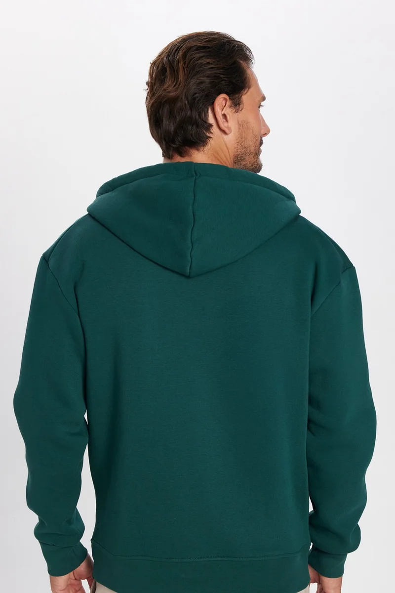 Tudors Unisex Relax Fit Comfortable Cut Cotton Fleece Lined Double Pocket Zipper Green Hooded Sweatshirt