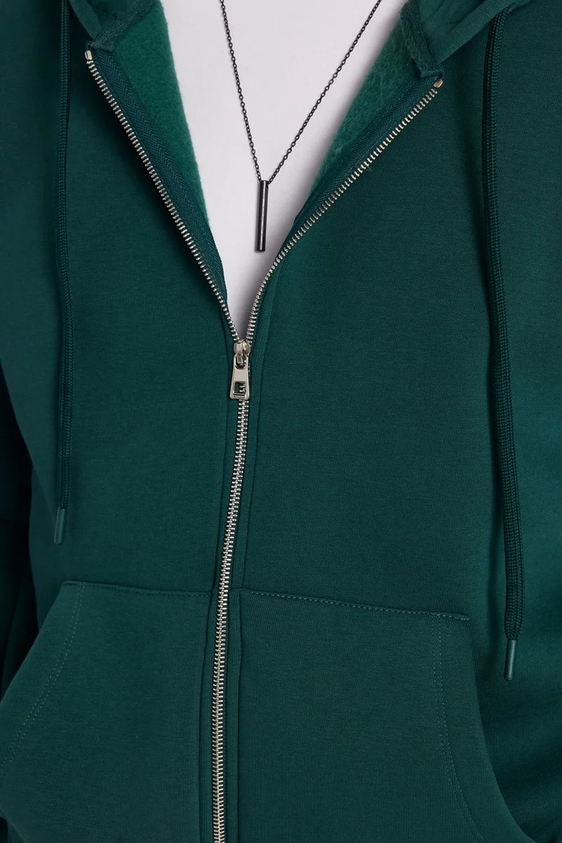 Tudors Unisex Relax Fit Comfortable Cut Cotton Fleece Lined Double Pocket Zipper Green Hooded Sweatshirt