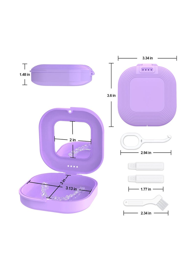حافظة تقويم مع مرآة وفتحات تهوية، حافظة تقويم لطيفة متوافقة مع إنفزلاين، حافظة تقويم وحارس ليلي، حافظة تقويم نحيفة مع أداة إزالة التقويم، مضغ و فرشاة (بنفسجي) - Image 3