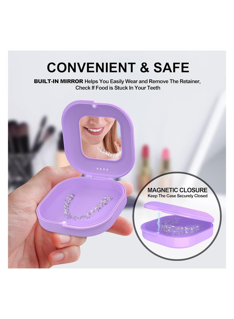 حافظة تقويم مع مرآة وفتحات تهوية، حافظة تقويم لطيفة متوافقة مع إنفزلاين، حافظة تقويم وحارس ليلي، حافظة تقويم نحيفة مع أداة إزالة التقويم، مضغ و فرشاة (بنفسجي) - Image 4