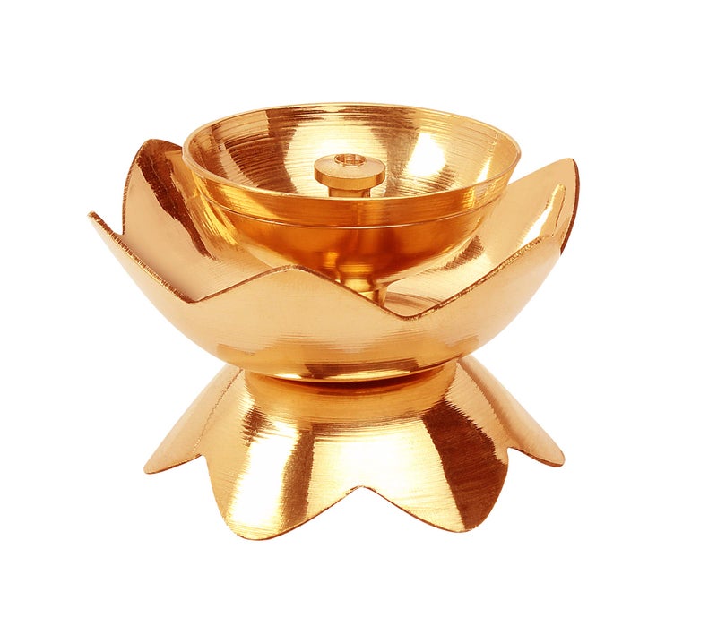 Avador Handmade Brass Indian Puja Oil Lamp Golden Diya Lamp Engraved Design Diya for Diwali Pooja Kamal Deep 1 Set of 4