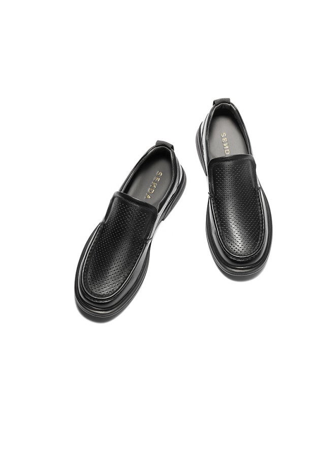 Senda a Casual Leather Shoes For Men, Cowhide Soft Upper Slip-on Loafers, Business Formal Shoes Jdz03dm4 Dark Black Size 42 - Image 4