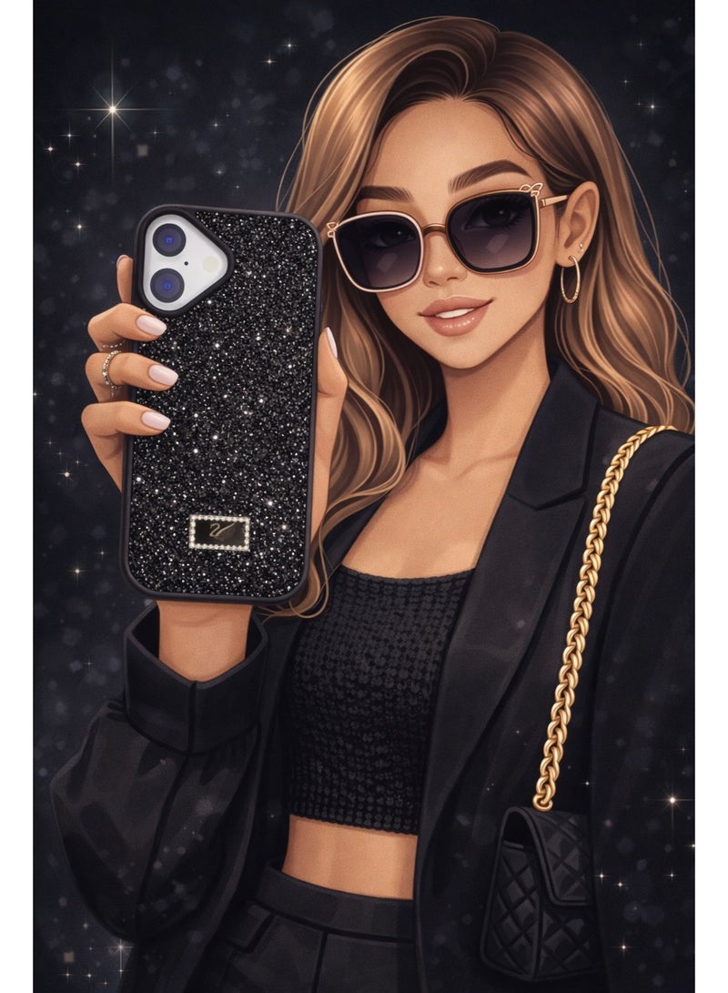 VR CREATIVE Glitter Diamond Phone Case for Apple iPhone 17 Sparkling Rhinestone Bling Protective Cover - Black - Image 2