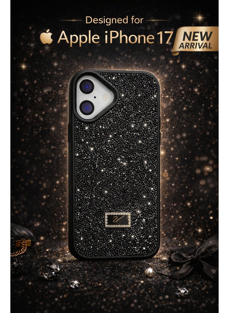 VR CREATIVE Glitter Diamond Phone Case for Apple iPhone 17 Sparkling Rhinestone Bling Protective Cover - Black - Image 3