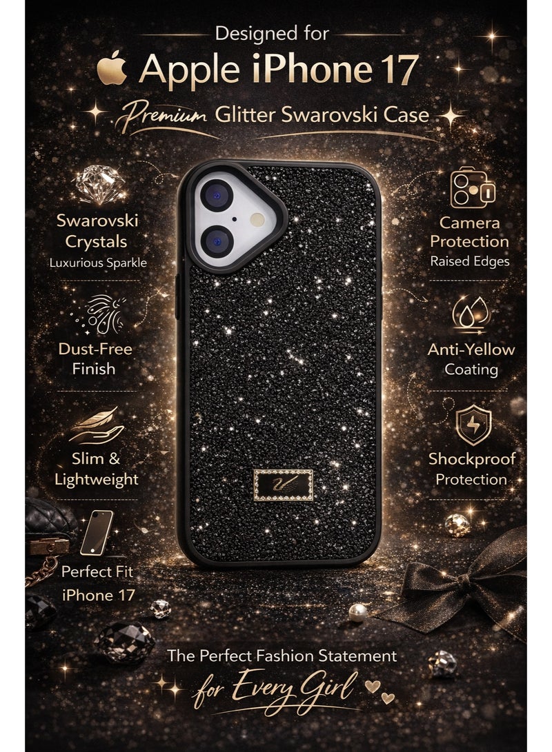 VR CREATIVE Glitter Diamond Phone Case for Apple iPhone 17 Sparkling Rhinestone Bling Protective Cover - Black - Image 4
