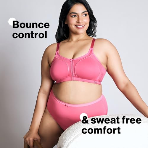 NYKD (NYB101 Cotton Non Padded & Non Wired Everyday Bra for Women | M-Frame Structure for Bounce Control with Full Coverage & Super Soft Wide Straps - Pink - Image 2