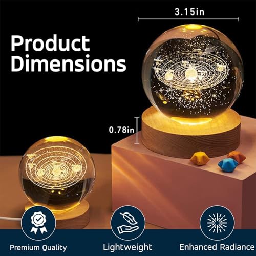 Chocozone Crystal Ball Night Light, 2.4Inch Glass Ball Night Lamp Table Lamp for Bedroom Decorative Items for Home - Image 3