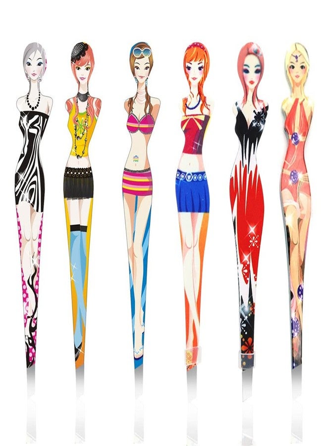 Pinkiou Eyebrow Tweezers Pinkiou Professional Slant tip Brow Clip Hair Removal Makeup Tool with Printed Beauty Cover Cosmetic 6 style pack of 6 pcs (Bikini) - Image 1