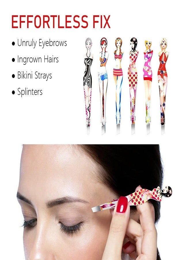 Pinkiou Eyebrow Tweezers Pinkiou Professional Slant tip Brow Clip Hair Removal Makeup Tool with Printed Beauty Cover Cosmetic 6 style pack of 6 pcs (Bikini) - Image 2