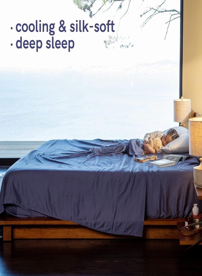 YnM Cooling Bed Sheet Set with 100 Percent Rayon Derived from Bamboo, 400TC Fabric with 2 Pillowcases and Flat Sheet, Deep Pocket Fit 19'', Silky-Soft & Sweat Wicking, 4 Piece (Queen, Blue Grey) … - Image 2