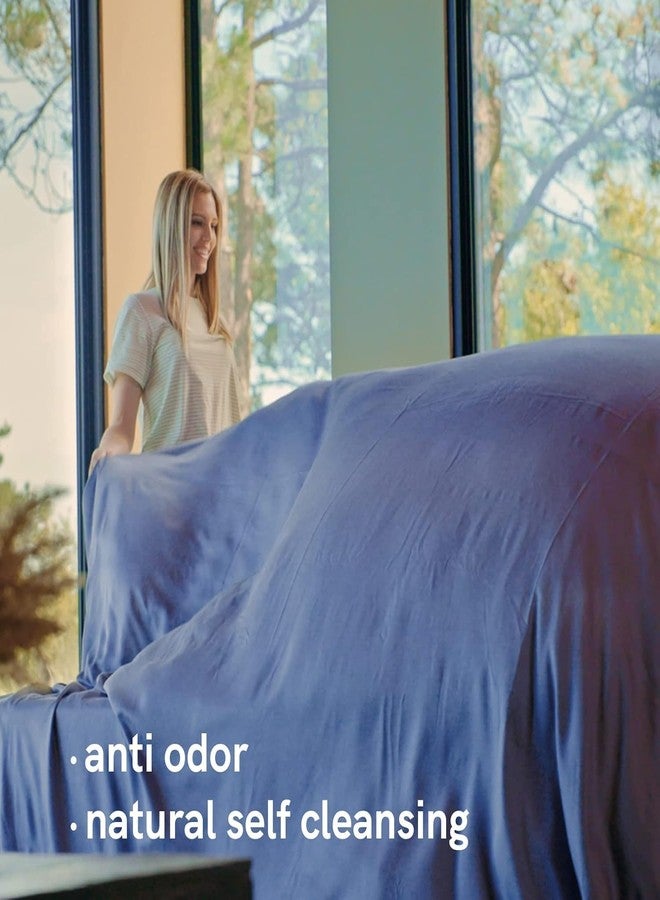 YnM Cooling Bed Sheet Set with 100 Percent Rayon Derived from Bamboo, 400TC Fabric with 2 Pillowcases and Flat Sheet, Deep Pocket Fit 19'', Silky-Soft & Sweat Wicking, 4 Piece (Queen, Blue Grey) … - Image 3