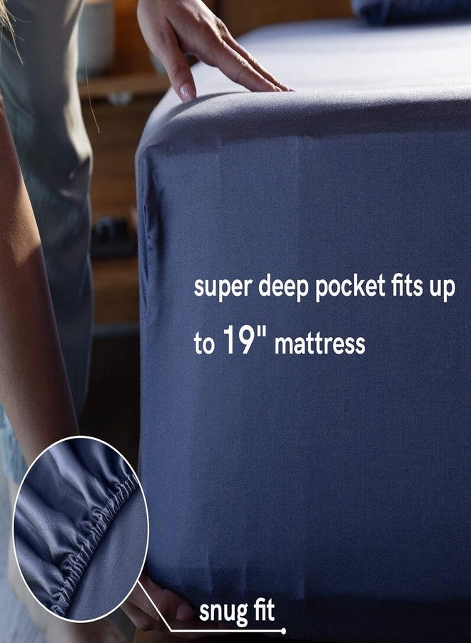 YnM Cooling Bed Sheet Set with 100 Percent Rayon Derived from Bamboo, 400TC Fabric with 2 Pillowcases and Flat Sheet, Deep Pocket Fit 19'', Silky-Soft & Sweat Wicking, 4 Piece (Queen, Blue Grey) … - Image 4