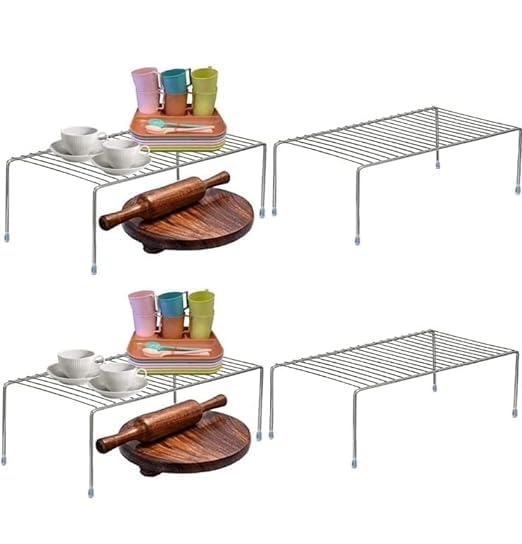 TechSrmaji TechSrmaji Stainless Steel Dish Rack for Kitchen Countertop Rack Expandable Storage Rack AntiRust Nano Coating Kitchen Countertop Rack Multipurpose Organizer Bed Rack Pack of 3  - Image 1