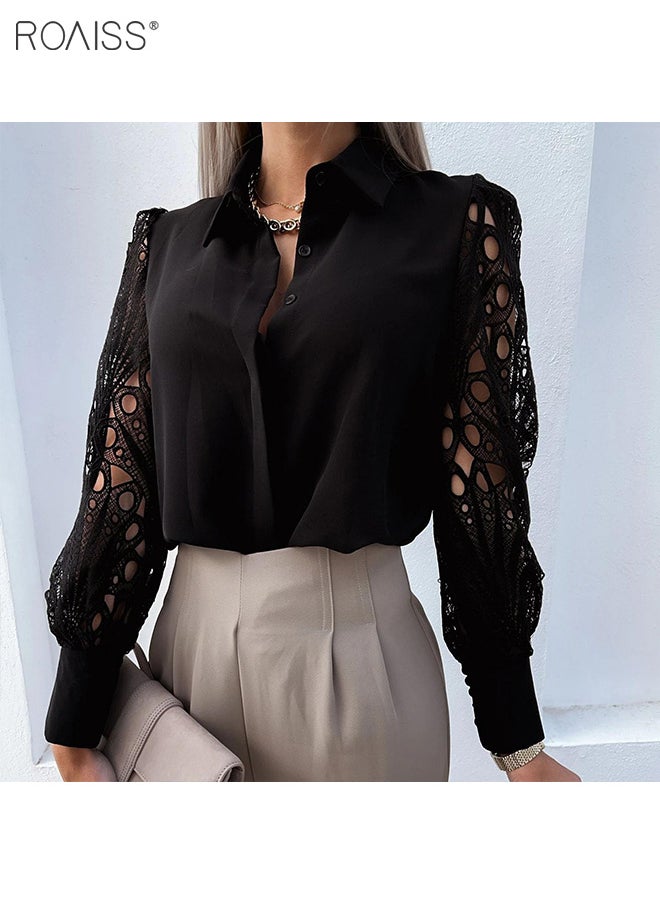 Women's Satin Lace Blouse Classic V Neck Lapel Design Long Sleeve Cuffs Tightened Button Open and Close Fashion Top - pzsku/ZE71ADF4B64544EFF8CA4Z/45/_/1694669974/62122dcb-d5ce-49ef-b230-fc1d23ec4dc7