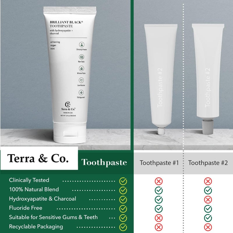 TERRACO Terra  Co Brilliant Hydroxyapatite Charcoal Toothpaste for Whitening Teeth Natural Vegan Sensitive - Image 2