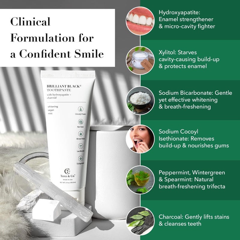 TERRACO Terra  Co Brilliant Hydroxyapatite Charcoal Toothpaste for Whitening Teeth Natural Vegan Sensitive - Image 3