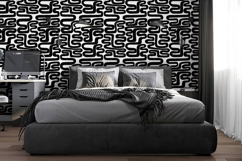 Micpolo Peel and Stick Wallpaper Black and White Wall Paper Modern Geometric Self-Adhesive Removable Contact Paper Thicken Waterproof Easy to Clean Decorative for Bedroom Bathroom Film 17.3in x 78.7in - Image 5