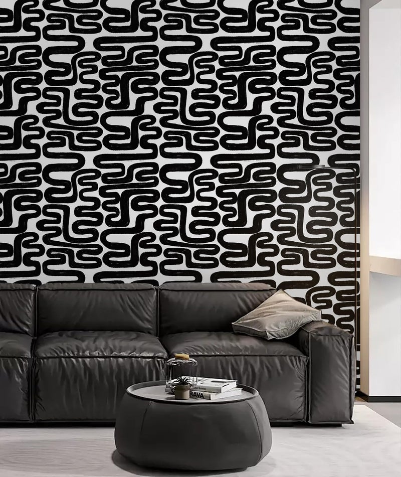 Micpolo Peel and Stick Wallpaper Black and White Wall Paper Modern Geometric Self-Adhesive Removable Contact Paper Thicken Waterproof Easy to Clean Decorative for Bedroom Bathroom Film 17.3in x 78.7in - Image 4