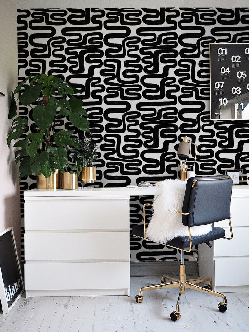 Micpolo Peel and Stick Wallpaper Black and White Wall Paper Modern Geometric Self-Adhesive Removable Contact Paper Thicken Waterproof Easy to Clean Decorative for Bedroom Bathroom Film 17.3in x 78.7in - Image 2