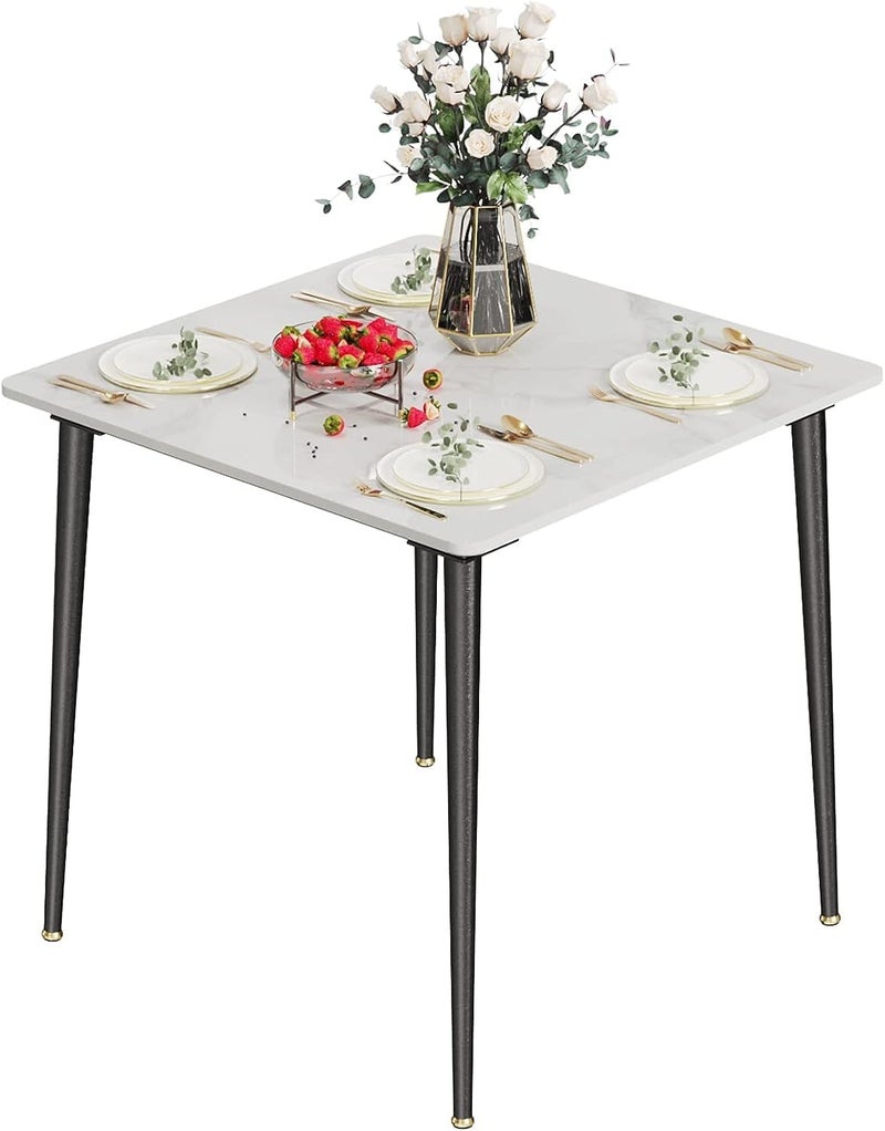 WISFOR Kitchen Dining Table Square: Marble Kitchen Tables 80 CM White 4-Seat Breakfast Tables with Sintered Stone Top Modern Dining Table for Dining Room Restaurant (Chair not Included) - Image 1