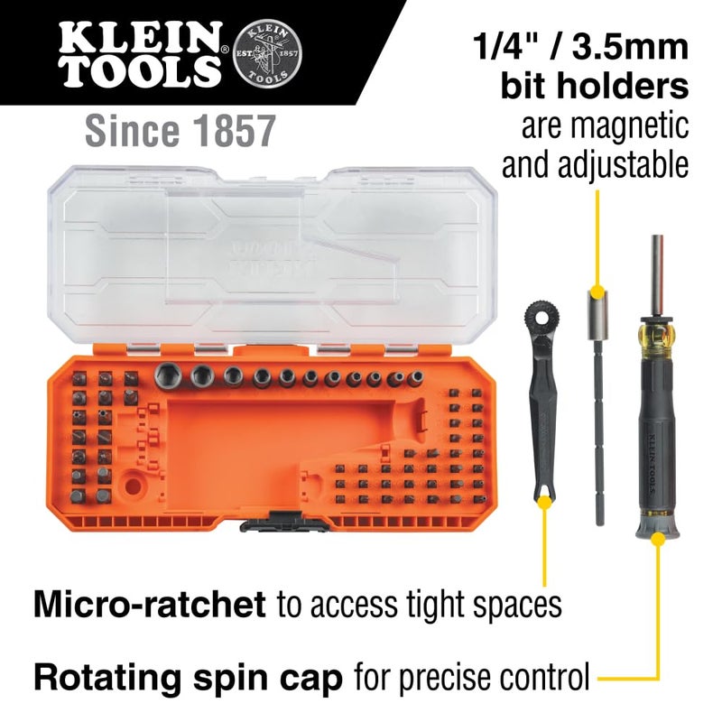 Klein Tools Klein Tools 32787 64-Piece Micro-Ratchet Bit Precision Driver Set with Modular Case, Magnetic, Precision, Standard Bits and Nut Drivers  - Image 2