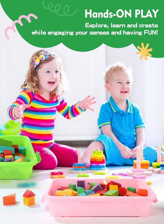 AtMini Sensory Bin Sand Tray with Lid for Toddlers 2 Pcs 15in Portable Sandbox Toy Large Plastic Tray for Kids 3 4 5 6 Fill with Sand, Water, Beads, and More (Pink + Green) - Image 4