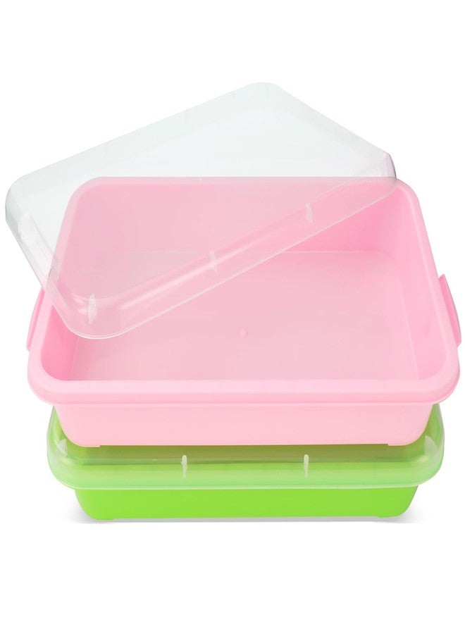 AtMini Sensory Bin Sand Tray with Lid for Toddlers 2 Pcs 15in Portable Sandbox Toy Large Plastic Tray for Kids 3 4 5 6 Fill with Sand, Water, Beads, and More (Pink + Green) - Image 1