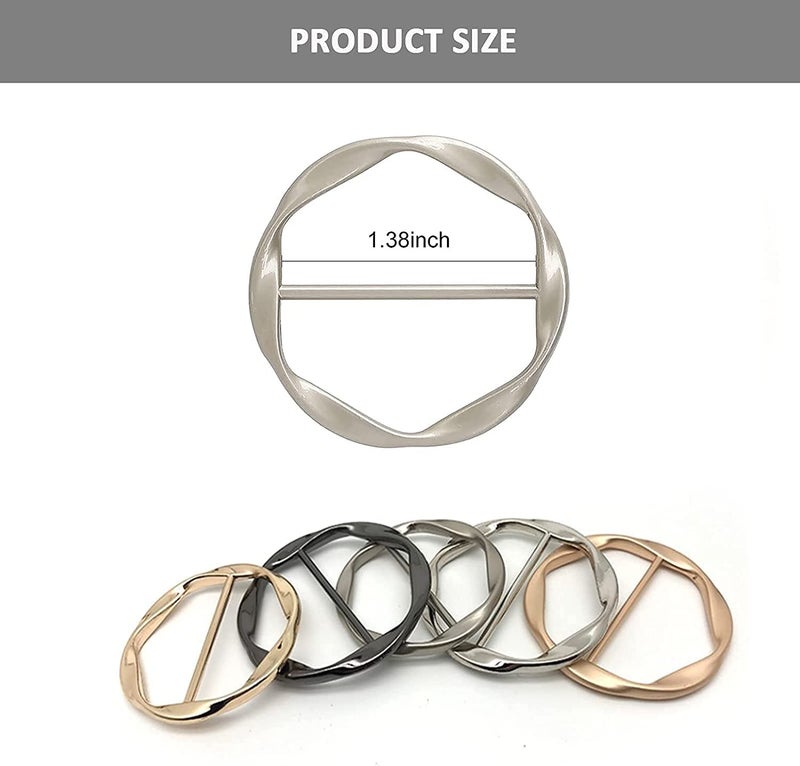 DHATMYC 2PCS Silk Scarf Ring Clip for Women T-shirt Tie Clips Clothing Ring Wrap Holder Fashion Round Circle Clip Belt Buckle (Gold+Silver) - Image 5