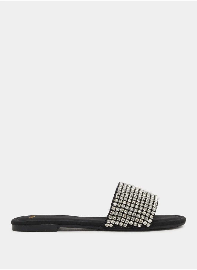Styli Embellished Open Toe Flat Sandals