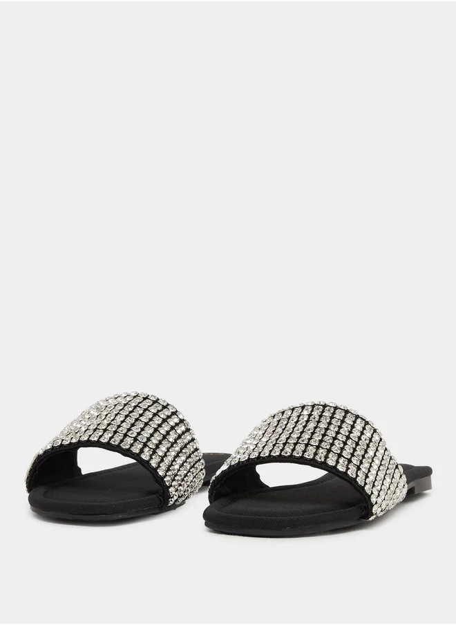 Styli Embellished Open Toe Flat Sandals