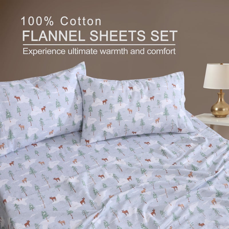 ZOYER Flannel Sheets Full Size Bed Set - Soft & Comfy Deep Pocket Cotton Flannel Bedding  Fitted Up to 16""  Double Brushed Full Bed Sheets  4 Pieces  Winter Moose - Image 3