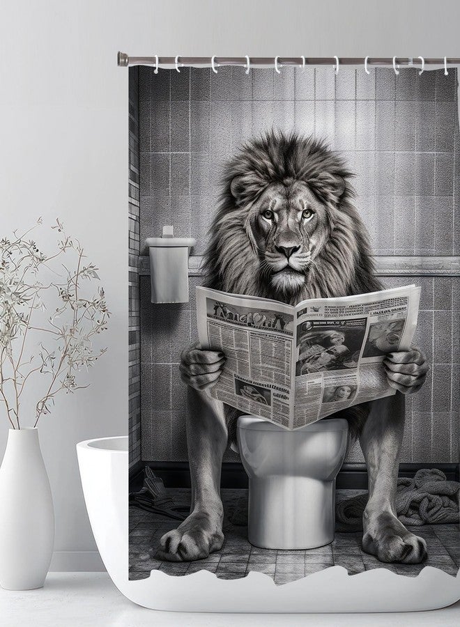 LKFBSC Funny Lion Shower Curtain, Fancy Humor Leo Animal on Toilet Shower Curtains Set, Black and White Funky Shower Curtains, Large Cat Man Grey Bathroom Curtain 72x72 inch - Image 3