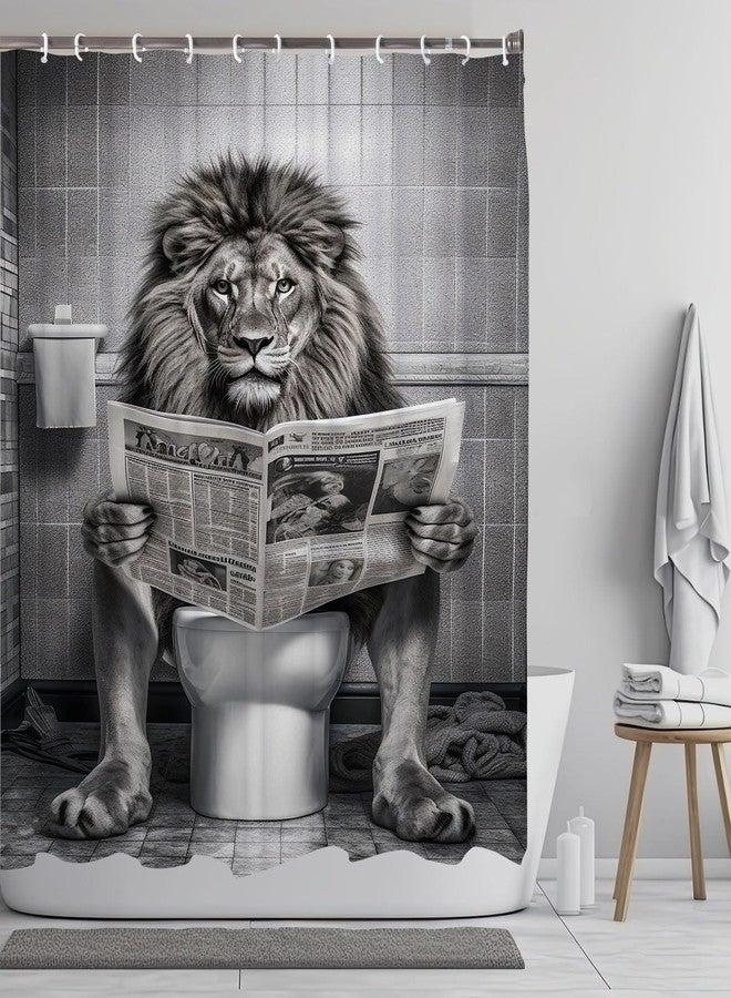 LKFBSC Funny Lion Shower Curtain, Fancy Humor Leo Animal on Toilet Shower Curtains Set, Black and White Funky Shower Curtains, Large Cat Man Grey Bathroom Curtain 72x72 inch - Image 2