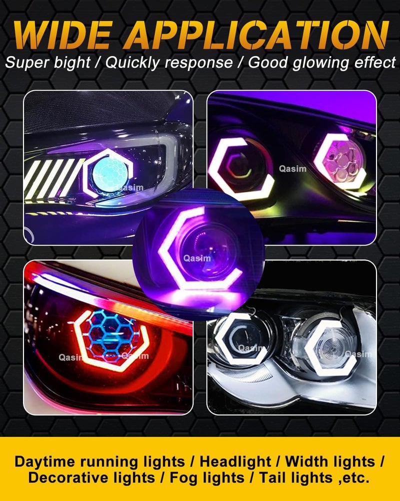 Qasim 80MM Hexagon Angel Eyes RGB APP Control Retrofit Light for Cars and Motorcycles, 2 Pack - Image 5