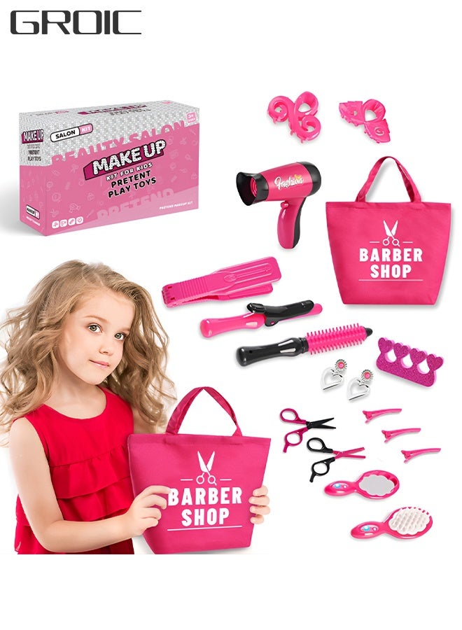 GROIC Hair Stylist Set for Girls,Fashion Pretend Play Toy,Beauty Salon Pretend Play Kit with Toy Hair Dryer, Curling Iron, Perfume,Children's Hair Salon Tools - Image 1