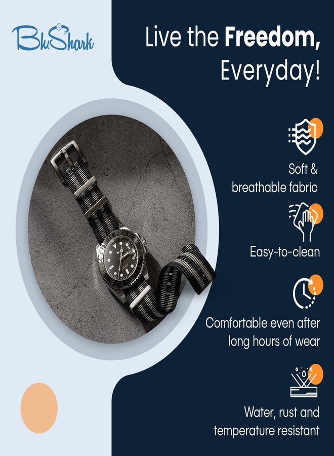 BluShark, Original Collection Military-Style Waterproof Watch Strap, Fits All Timepiece Brands, Durable Nylon Wristwatch Accessories with Stainless Steel Buckle - 18mm, 20mm, 22mm & 24mm Watch Bands - Image 4