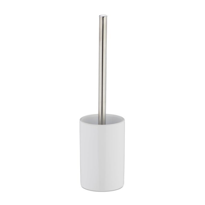 CERAMIC WC ACCESSORY SET TOILET ROUND HOLDER EXCHANGEABLE BRUSH HEAD 36 CM WHITE 36 X 95 CM