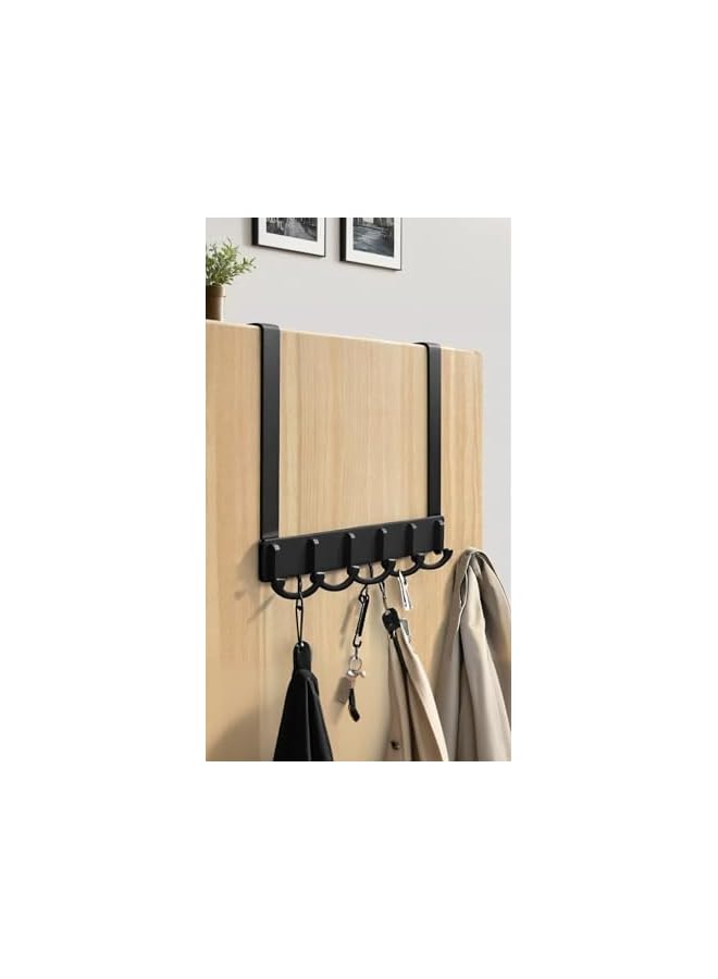 PROMASS promass 1 Pack Heavy-Duty Over Door Hook Hanger - Black, Short - Versatile Door Hanger for Efficient Storage- 5 Hooks, Space Saving Organizer for Coat, Towel, Bag, Robe  - Image 2