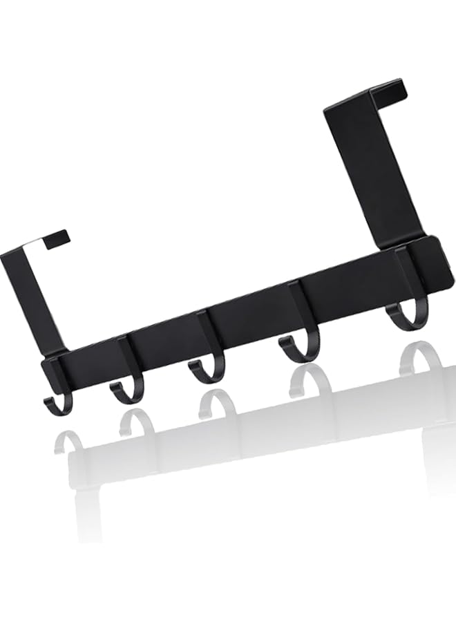 PROMASS promass 1 Pack Heavy-Duty Over Door Hook Hanger - Black, Short - Versatile Door Hanger for Efficient Storage- 5 Hooks, Space Saving Organizer for Coat, Towel, Bag, Robe  - Image 1