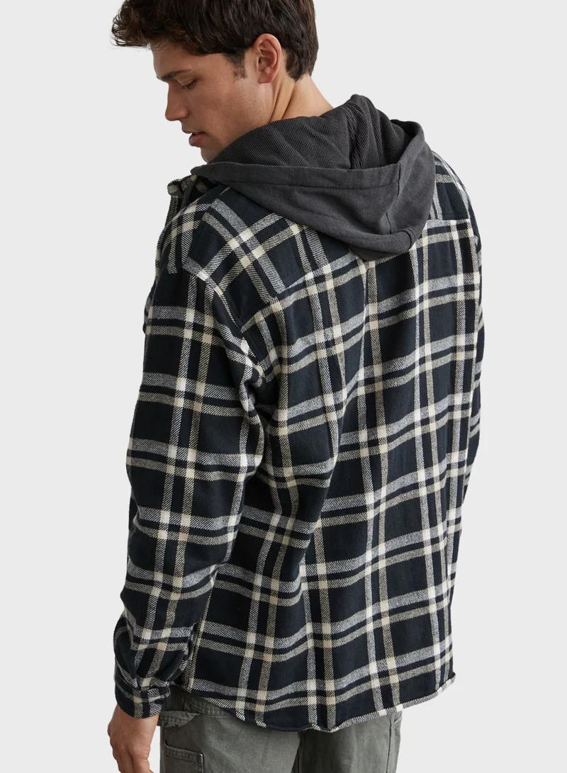 امريكان ايجل Checked Hooded Shirt