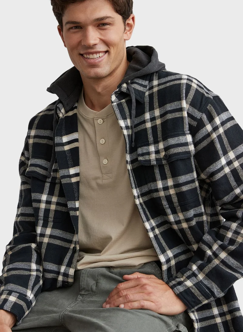 امريكان ايجل Checked Hooded Shirt
